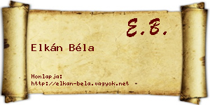 Elkán Béla névjegykártya